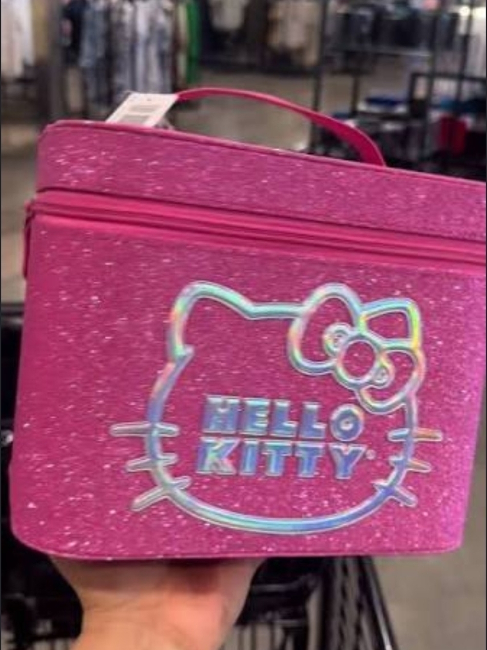 Hello Kitty Glitter Hot Pink Make Up Case.  Holographic Logo